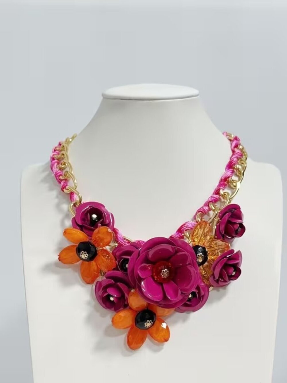 🆕️ Rose & Orange Flower Chain Necklace NWOT